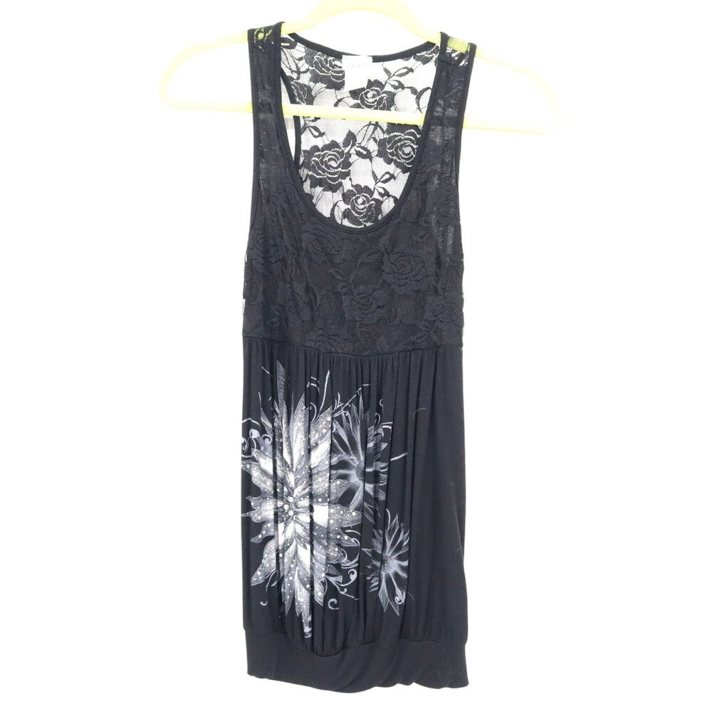 Bling Bling‎ Y2K Lace Top Womens M Black Whimsigoth Fairy Grunge Witchy Edgy